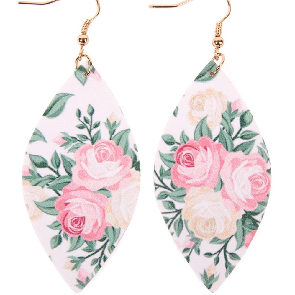 🌞SUMMER SALE🌞 Pink floral faux leather earrings